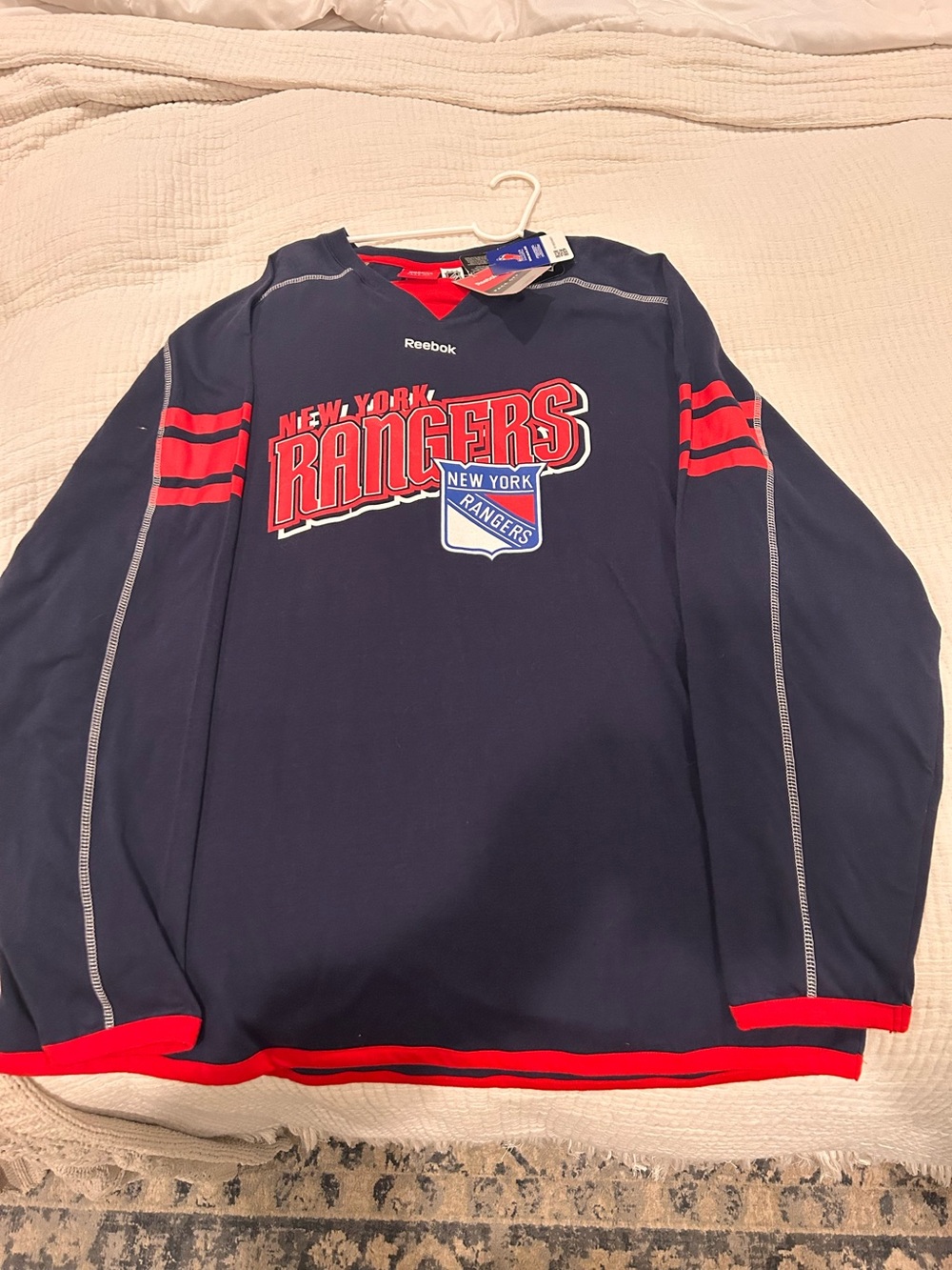 NWT Reebok NHL New York Rangers Henrik Lundqvist #30 Long Sleeve Shirt Men's 2XL